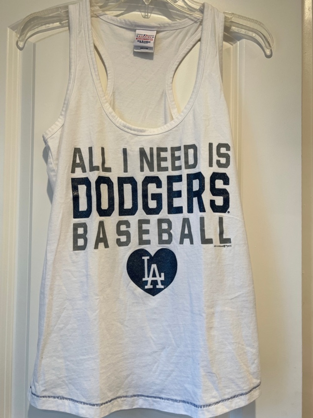 ⚾️LA Dodgers White Racerback Tank with Glitter Lettering